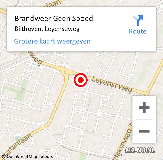 Locatie op kaart van de 112 melding: Brandweer Geen Spoed Naar Bilthoven, Leyenseweg op 19 juni 2019 19:46