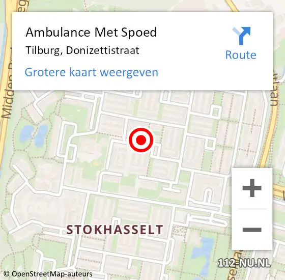 Locatie op kaart van de 112 melding: Ambulance Met Spoed Naar Tilburg, Donizettistraat op 20 juni 2019 00:59