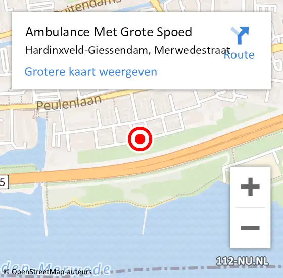 Locatie op kaart van de 112 melding: Ambulance Met Grote Spoed Naar Hardinxveld-Giessendam, Merwedestraat op 20 juni 2019 04:14