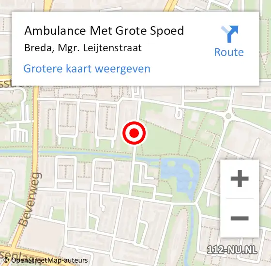 Locatie op kaart van de 112 melding: Ambulance Met Grote Spoed Naar Breda, Mgr. Leijtenstraat op 20 juni 2019 08:44
