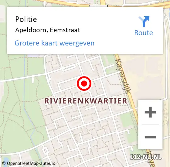 Locatie op kaart van de 112 melding: Politie Apeldoorn, Eemstraat op 20 juni 2019 09:05