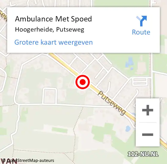 Locatie op kaart van de 112 melding: Ambulance Met Spoed Naar Hoogerheide, Putseweg op 20 juni 2019 10:40