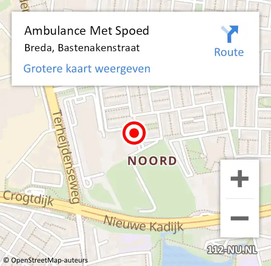 Locatie op kaart van de 112 melding: Ambulance Met Spoed Naar Breda, Bastenakenstraat op 20 juni 2019 11:14
