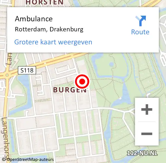 Locatie op kaart van de 112 melding: Ambulance Rotterdam, Drakenburg op 20 juni 2019 13:12