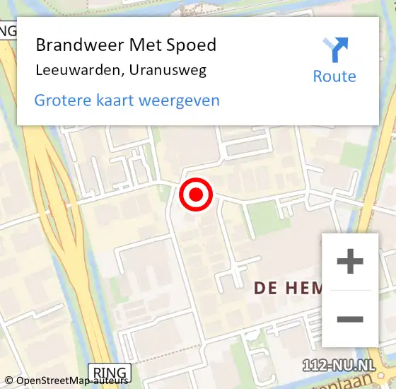 Locatie op kaart van de 112 melding: Brandweer Met Spoed Naar Leeuwarden, Uranusweg op 20 juni 2019 14:15