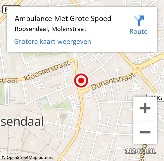 Locatie op kaart van de 112 melding: Ambulance Met Grote Spoed Naar Roosendaal, Molenstraat op 20 juni 2019 16:14