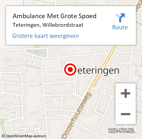 Locatie op kaart van de 112 melding: Ambulance Met Grote Spoed Naar Teteringen, Willebrordstraat op 20 juni 2019 16:30