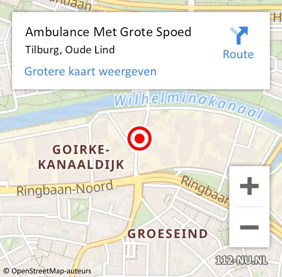 Locatie op kaart van de 112 melding: Ambulance Met Grote Spoed Naar Tilburg, Oude Lind op 20 juni 2019 16:31