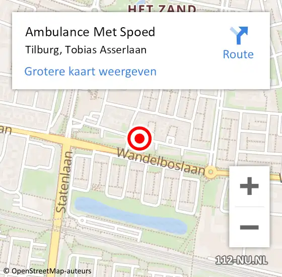 Locatie op kaart van de 112 melding: Ambulance Met Spoed Naar Tilburg, Tobias Asserlaan op 20 juni 2019 16:34
