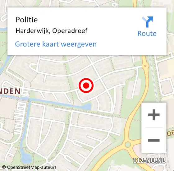 Locatie op kaart van de 112 melding: Politie Harderwijk, Operadreef op 20 juni 2019 16:37