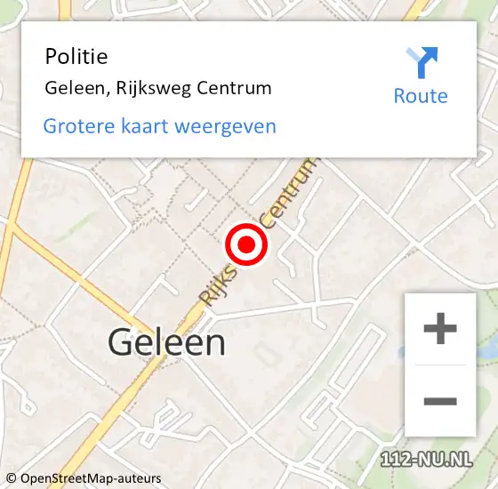 Locatie op kaart van de 112 melding: Politie Geleen, Rijksweg Centrum op 20 juni 2019 16:59