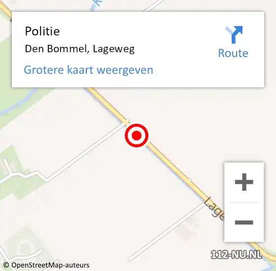 Locatie op kaart van de 112 melding: Politie Den Bommel, Lageweg op 20 juni 2019 17:05