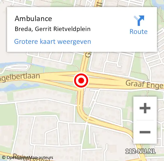 Locatie op kaart van de 112 melding: Ambulance Breda, Gerrit Rietveldplein op 20 juni 2019 19:26