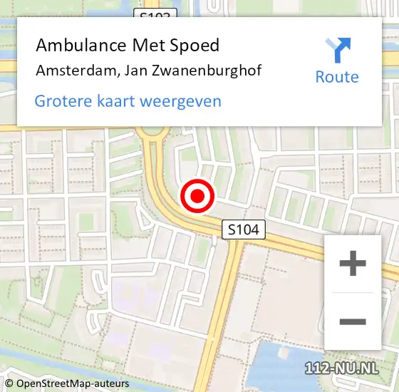 Locatie op kaart van de 112 melding: Ambulance Met Spoed Naar Amsterdam, Jan Zwanenburghof op 20 juni 2019 19:48