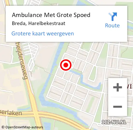 Locatie op kaart van de 112 melding: Ambulance Met Grote Spoed Naar Breda, Harelbekestraat op 20 juni 2019 20:11