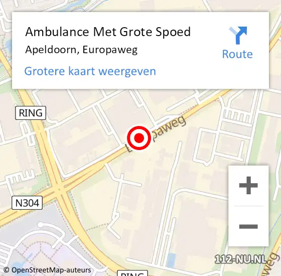 Locatie op kaart van de 112 melding: Ambulance Met Grote Spoed Naar Apeldoorn, Europaweg op 20 juni 2019 20:45