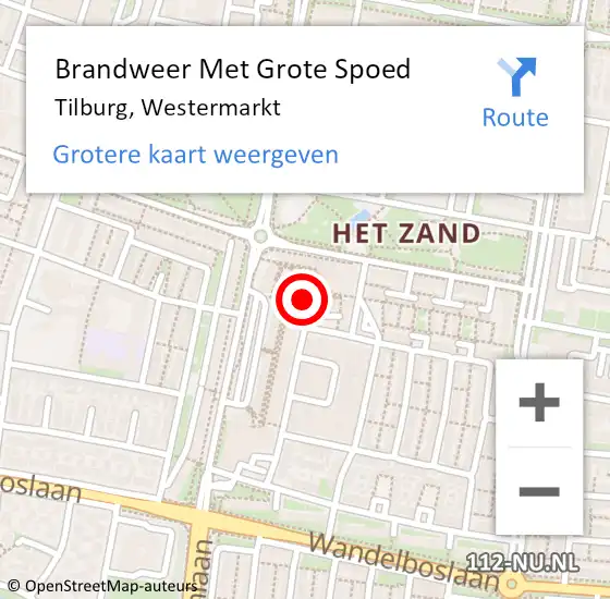 Locatie op kaart van de 112 melding: Brandweer Met Grote Spoed Naar Tilburg, Westermarkt op 20 juni 2019 20:49