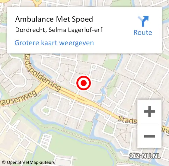 Locatie op kaart van de 112 melding: Ambulance Met Spoed Naar Dordrecht, Selma Lagerlof-erf op 20 juni 2019 21:10