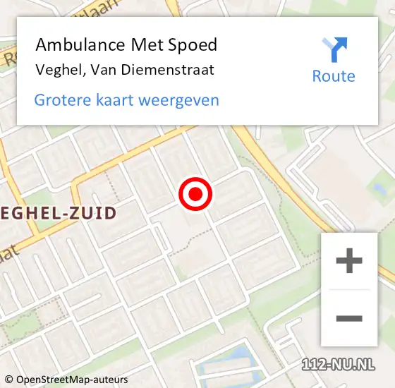 Locatie op kaart van de 112 melding: Ambulance Met Spoed Naar Veghel, Van Diemenstraat op 20 juni 2019 23:26
