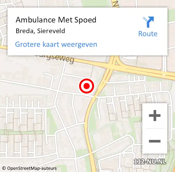 Locatie op kaart van de 112 melding: Ambulance Met Spoed Naar Breda, Siereveld op 20 juni 2019 23:42