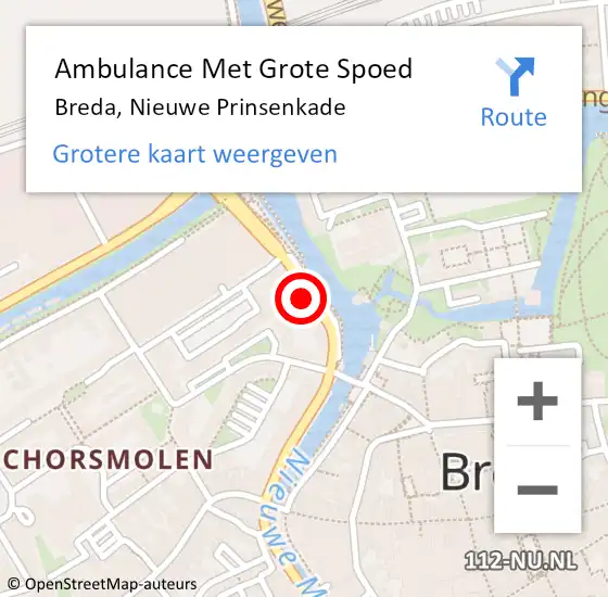 Locatie op kaart van de 112 melding: Ambulance Met Grote Spoed Naar Breda, Nieuwe Prinsenkade op 21 juni 2019 01:25