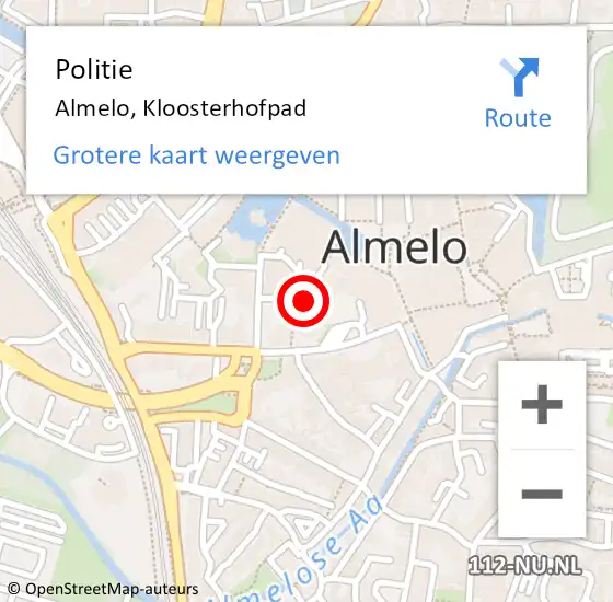 Locatie op kaart van de 112 melding: Politie Almelo, Kloosterhofpad op 21 juni 2019 04:26