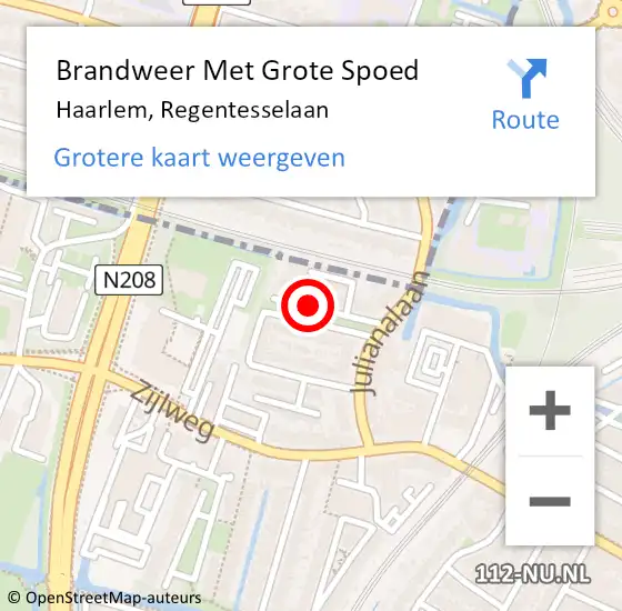 Locatie op kaart van de 112 melding: Brandweer Met Grote Spoed Naar Haarlem, Regentesselaan op 21 juni 2019 07:18