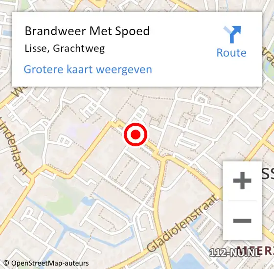 Locatie op kaart van de 112 melding: Brandweer Met Spoed Naar Lisse, Grachtweg op 21 juni 2019 13:57