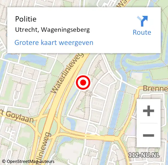 Locatie op kaart van de 112 melding: Politie Utrecht, Wageningseberg op 21 juni 2019 15:01