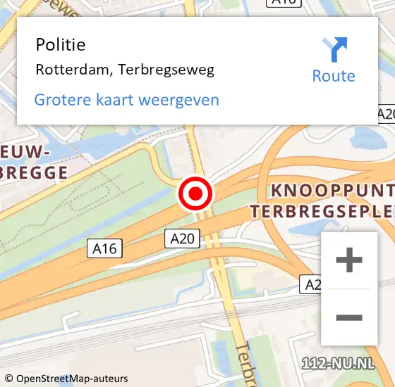 Locatie op kaart van de 112 melding: Politie Rotterdam, Terbregseweg op 21 juni 2019 15:01