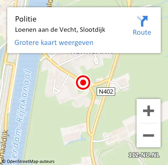 Locatie op kaart van de 112 melding: Politie Loenen aan de Vecht, Slootdijk op 21 juni 2019 15:27