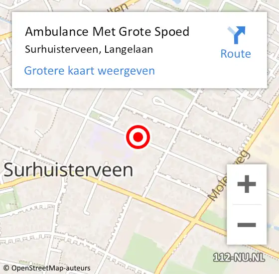 Locatie op kaart van de 112 melding: Ambulance Met Grote Spoed Naar Surhuisterveen, Langelaan op 21 juni 2019 21:00