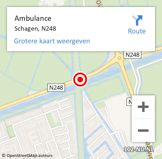 Locatie op kaart van de 112 melding: Ambulance Schagen, N248 op 21 juni 2019 22:29