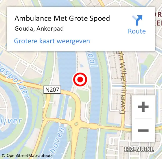 Locatie op kaart van de 112 melding: Ambulance Met Grote Spoed Naar Gouda, Ankerpad op 21 juni 2019 22:55
