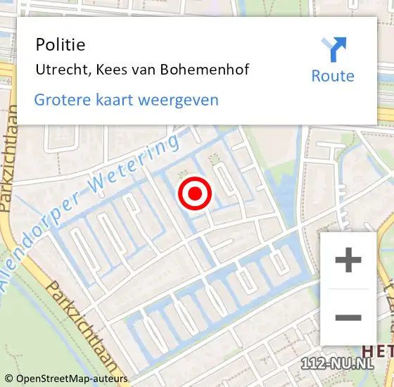 Locatie op kaart van de 112 melding: Politie Utrecht, Kees van Bohemenhof op 21 juni 2019 23:49