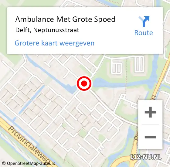 Locatie op kaart van de 112 melding: Ambulance Met Grote Spoed Naar Delft, Neptunusstraat op 22 juni 2019 14:36