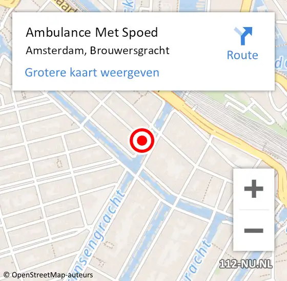 Locatie op kaart van de 112 melding: Ambulance Met Spoed Naar Amsterdam, Brouwersgracht op 22 juni 2019 16:08