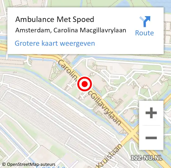 Locatie op kaart van de 112 melding: Ambulance Met Spoed Naar Amsterdam, Carolina Macgillavrylaan op 23 juni 2019 00:32