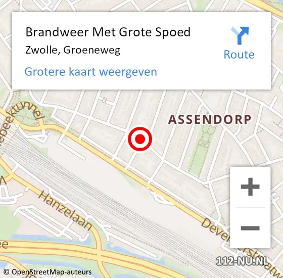 Locatie op kaart van de 112 melding: Brandweer Met Grote Spoed Naar Zwolle, Groeneweg op 23 juni 2019 03:02