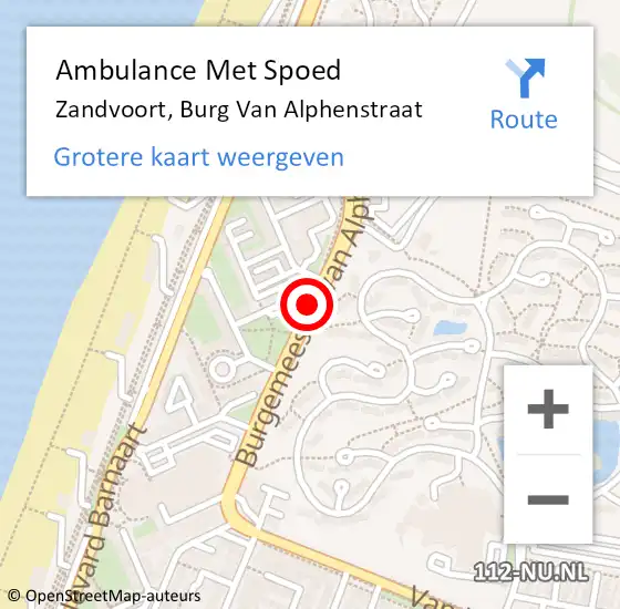 Locatie op kaart van de 112 melding: Ambulance Met Spoed Naar Zandvoort, Burg Van Alphenstraat op 23 juni 2019 06:25