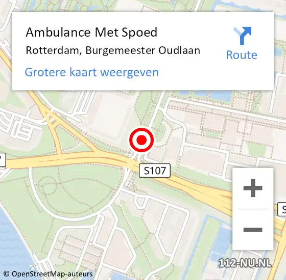 Locatie op kaart van de 112 melding: Ambulance Met Spoed Naar Rotterdam, Burgemeester Oudlaan op 23 juni 2019 16:45