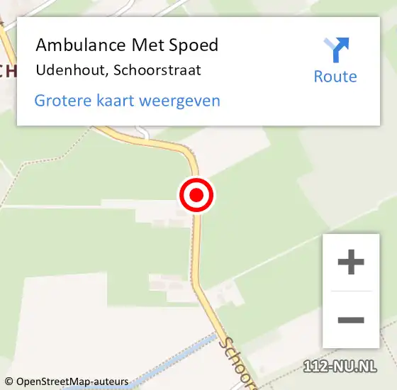 Locatie op kaart van de 112 melding: Ambulance Met Spoed Naar Udenhout, Schoorstraat op 23 juni 2019 23:03
