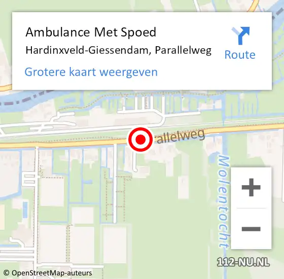 Locatie op kaart van de 112 melding: Ambulance Met Spoed Naar Hardinxveld-Giessendam, Parallelweg op 23 juni 2019 23:07