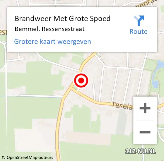 Locatie op kaart van de 112 melding: Brandweer Met Grote Spoed Naar Bemmel, Ressensestraat op 24 juni 2019 09:23