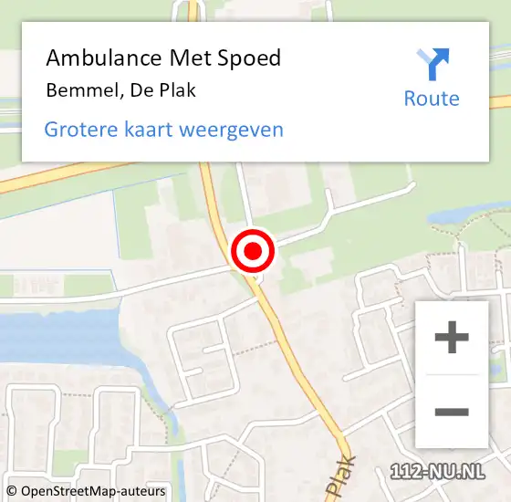 Locatie op kaart van de 112 melding: Ambulance Met Spoed Naar Bemmel, De Plak op 24 juni 2019 11:11