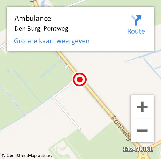 Locatie op kaart van de 112 melding: Ambulance Den Burg, Pontweg op 24 juni 2019 11:12