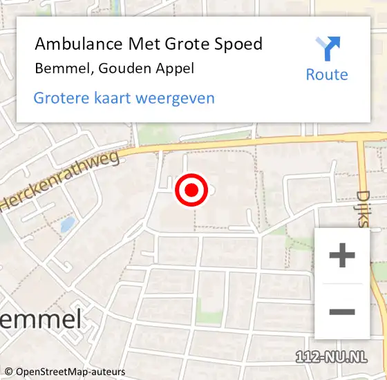 Locatie op kaart van de 112 melding: Ambulance Met Grote Spoed Naar Bemmel, Gouden Appel op 24 juni 2019 12:04