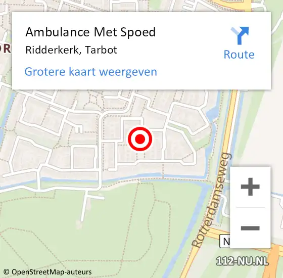 Locatie op kaart van de 112 melding: Ambulance Met Spoed Naar Ridderkerk, Tarbot op 24 juni 2019 14:59