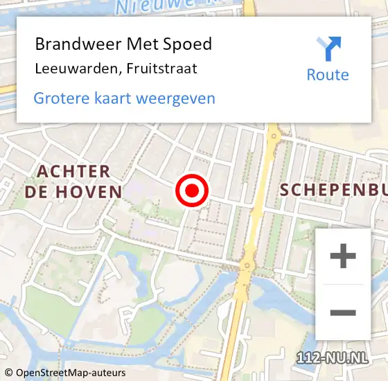 Locatie op kaart van de 112 melding: Brandweer Met Spoed Naar Leeuwarden, Fruitstraat op 24 juni 2019 15:23