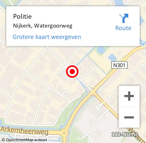 Locatie op kaart van de 112 melding: Politie Nijkerk, Watergoorweg op 24 juni 2019 16:09